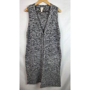 Chico's Womens Cardigan Sweater Size 1 Medium Black White Sleeveless Knit Duster